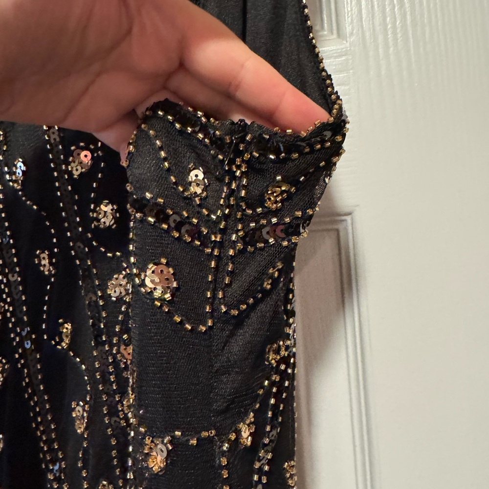 Halloween Flapper Black and Gold Sequin Embellished Dress - Picture 5 of 7